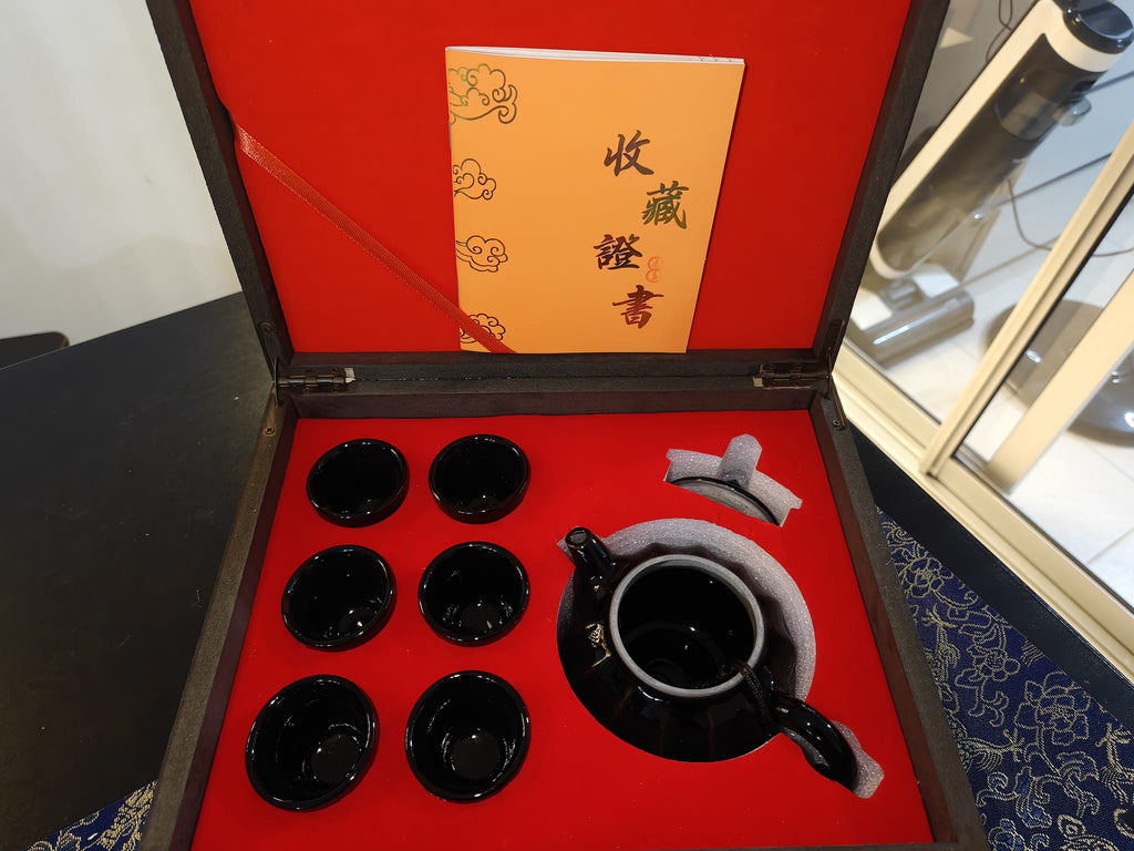 Black Mirror Glaze JianZhan Teapot & 6 Cups Set | 张家华