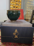 Emerald Green JianZhan Tea Bowl by 朱信丝 in wide barrel form with navy gift box