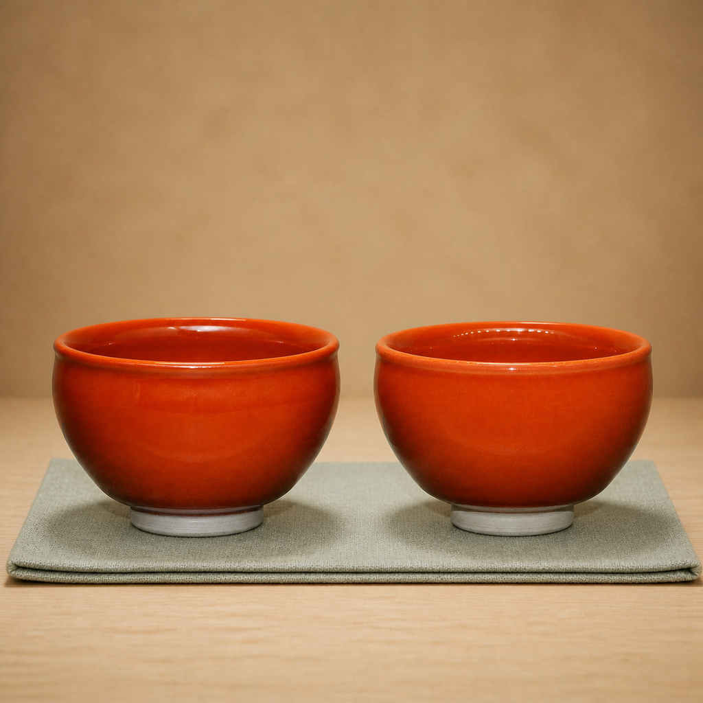 Vermillion Twin Set JianZhan Tea Cups (Pair)